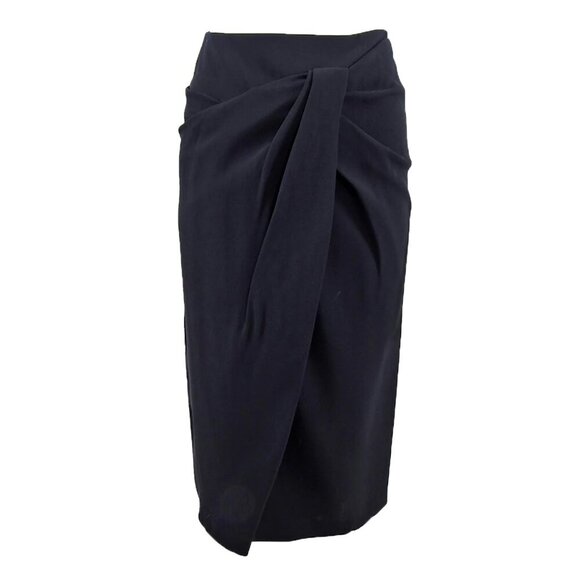 Burberry Black Gathered Wrap Midi Skirt Sz 4 - Picture 1 of 7